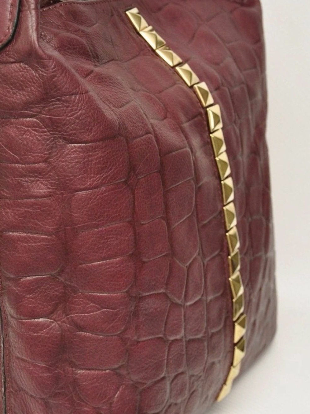 Croc-Embossed Burgundy Tote with Gold Stud Accent